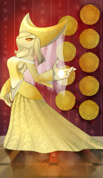 Size: 965x1667 | Tagged: safe, artist:gashiboka, oc, oc only, diamond dog, clothes, coin, dress, everfree tarot, female, female diamond dog, minor arcana, nine of coins, nine of diamonds, solo, tarot, tarot card