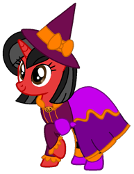 Size: 637x827 | Tagged: safe, artist:mickey1909, oc, oc only, oc:minnie motion, unicorn, g4, clothes, costume, dress, female, hat, horn, nightmare night, nightmare night costume, simple background, solo, transparent background, unicorn oc, vector, witch, witch hat