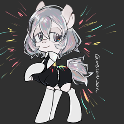 Size: 4096x4096 | Tagged: safe, artist:metaruscarlet, earth pony, pony, clothes, cracks, diamond (houseki no kuni), gray background, houseki no kuni, land of the lustrous, necktie, ponified, shine, simple background, socks, solo