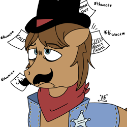 Size: 1280x1280 | Tagged: safe, artist:fancytreats, sheriff silverstar, earth pony, pony, g4, bags under eyes, digital art, doodle, ears back, facial hair, frown, male, moustache, sad, simple background, stallion, stress relief, tired, tired eyes, white background