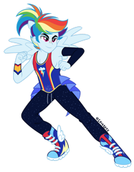 Size: 1280x1639 | Tagged: safe, artist:leokreuz, rainbow dash, human, equestria girls, equestria girls specials, g4, my little pony equestria girls: forgotten friendship, clothes, cutie mark on clothes, equestria guys, frills, glitter, i can't believe it's not orin331, male, pants, ponied up, rainbow blitz, rule 63, shoes, simple background, solo, super ponied up, tank top, transparent background