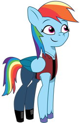 Size: 1156x1760 | Tagged: safe, artist:edy_january, artist:prixy05, edit, editor:edy_january, vector edit, rainbow dash, pegasus, pony, g4, g5, my little pony: tell your tale, clothes, denim, gen alpha, iron cross, iron cross necklace, jeans, jewelry, necklace, pants, red vest, shoes, sigma, simple background, solo, tank top, tomboy, transparent background, vector, vest, vulgar description