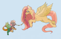 Size: 1118x715 | Tagged: safe, artist:lululaozi, fluttershy, oc, hybrid, pegasus, pony, g4, cute, duo, female, fluttermom, interspecies offspring, mother and child, ocbetes, offspring, parent:discord, parent:fluttershy, parents:discoshy