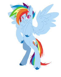 Size: 474x594 | Tagged: safe, artist:cornun1corn, rainbow dash, pegasus, pony, g4, digital art, female, mare, pixel art, rearing, simple background, solo, spread wings, white background, wings