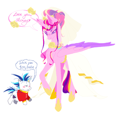 Size: 892x872 | Tagged: safe, artist:cornun1corn, princess cadance, shining armor, alicorn, pony, unicorn, g4, duo, female, horn, male, meme, ship:shiningcadance, shipping, simple background, straight, the bride and the ugly ass groom, white background