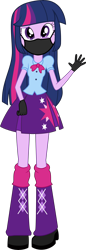 Size: 3443x10000 | Tagged: safe, artist:birdalliance, editor:brokenadam, twilight sparkle, equestria girls, g4, my little pony equestria girls: rainbow rocks, absurd resolution, black gloves, clothes, coronavirus, covid-19, cutie mark on clothes, face mask, female, gloves, looking at you, mask, simple background, skirt, smiling, smirk, solo, transparent background, twilight sparkle's skirt, vector, waving