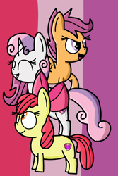 Size: 2737x4096 | Tagged: safe, artist:pegasus darkblue, apple bloom, scootaloo, sweetie belle, earth pony, pegasus, unicorn, g4, cutie mark crusaders, female, filly, foal, horn, trio