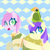 Size: 2048x2048 | Tagged: safe, artist:xinjinjumin652118129541, alula, piña colada, pluto, princess erroria, alicorn, bird, earth pony, parrot, pony, g4, :d, clothes, detached collar, dress, female, filly, foal, looking at you, looking back, looking back at you, one eye closed, open mouth, open smile, patterned background, raised hoof, smiling, starry eyes, text, wingding eyes, wink