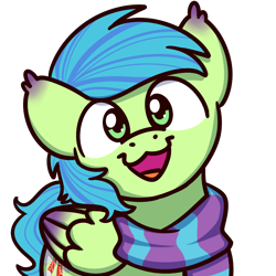 Size: 1000x1000 | Tagged: safe, artist:sugar morning, oc, oc only, oc:emerald sprint, pegasus, pony, clothes, folded wings, green eyes, male, scarf, simple background, solo, stallion, striped scarf, sugar morning's smiling ponies, transparent background, wings