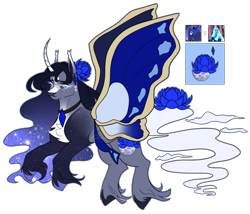 Size: 2100x1800 | Tagged: safe, artist:legendaryshadee, princess luna, oc, unnamed oc, alicorn, pony, blue diamond (steven universe), blue eyelashes, butterfly wings, chest fluff, choker, cloud tail, coat markings, colored eyelashes, colored horn, colored pinnae, crossover, crossover ship offspring, curved horn, dark sclera, ear piercing, ear tufts, earring, ethereal mane, ethereal tail, facial markings, female, gradient ears, gradient muzzle, grid adoptable, horn, jewelry, magical lesbian spawn, mare, mismatched hooves, offspring, parent:blue diamond (steven universe), parent:princess luna, piercing, screencap reference, simple background, slit pupils, solo, star (coat marking), starry mane, tail, transparent background, unshorn fetlocks, wings