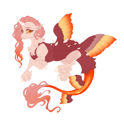 Size: 4301x4226 | Tagged: safe, artist:gigason, oc, oc only, oc:verbena, draconequus, hybrid, absurd resolution, adoptable, brown eyelashes, colored, colored eyelashes, colored hooves, colored horn, colored legs, colored pinnae, colored sclera, colored tail, colored wings, curved horn, draconequus oc, ear fluff, eyelashes, feathered wings, female, female oc, fetlock tuft, flat colors, flying, gradient hair, gradient mane, gradient tail, gradient wings, hooves, horn, hybrid oc, interspecies offspring, looking at you, multicolored wings, multiple parents, multiple wings, neck fluff, obtrusive watermark, offspring, orange eyes, orange sclera, parent:discord, parent:fluttershy, parent:luster dawn, parent:sunset shimmer, pink fur, pink hair, pink mane, pink tail, raised hoof, red body, red eyelashes, red fur, shiny tail, slit pupils, small wings, smiling, solo, spread wings, tail, tail wings, three quarter view, unicorn horn, watermark, white hooves, wings, yellow sclera