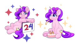 Size: 3840x2160 | Tagged: safe, artist:rivin177, oc, oc only, oc:rivin, pony, unicorn, birthday, birthday cake, birthday candles, cake, candle, food, frog (hoof), grin, horn, looking at you, one eye closed, party horn, simple background, smiling, smiling at you, solo, underhoof, white background