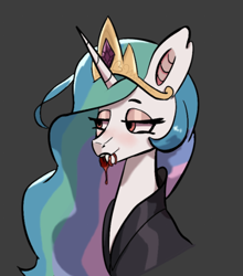 Size: 530x601 | Tagged: safe, artist:dowi, princess celestia, alicorn, pony, g4, my little pony: friendship is magic, blood, clothes, female, flowing mane, gray background, jewelry, mare, princess, simple background, smiling, solo, tiara