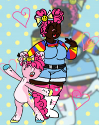 Size: 592x742 | Tagged: safe, artist:xxduncandonutxx, pinkie pie, earth pony, human, pony, g4, alternate design, alternate hairstyle, bandaid, bandaid on nose, breasts, busty pinkie pie, dark skin, humanized, kidcore, redesign