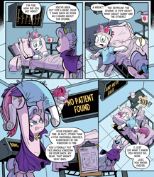 Size: 712x819 | Tagged: safe, idw, queen haven, zipp storm, pegasus, pony, g5, my little pony: the storm of zephyr heights, the storm of zephyr heights #3, spoiler:comic, spoiler:g5, spoiler:g5comic, bandage, bed, clothes, comic, crown, female, hospital, hospital bed, jewelry, mother and child, mother and daughter, regalia, tongue out