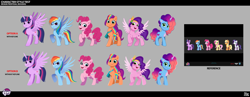 Size: 5750x2230 | Tagged: safe, misty brightdawn, pinkie pie, pipp petals, rainbow dash, sunny starscout, twilight sparkle, alicorn, earth pony, pegasus, pony, unicorn, g4, g5, my little pony: tell your tale, official, concept art, female, horn, mane stripe sunny, mare, rebirth misty, twilight sparkle (alicorn)