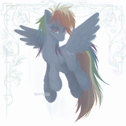 Size: 1500x1500 | Tagged: safe, artist:lompyloops, part of a set, rainbow dash, pegasus, pony, g4, female, flying, looking at you, mare, solo