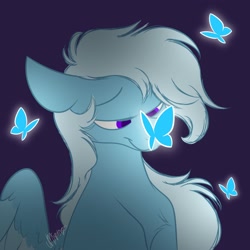 Size: 2000x2000 | Tagged: safe, artist:feather_bloom, oc, oc only, oc:feather bloom(fb), butterfly, pegasus, pony, glowing, simple background, simple shading, solo