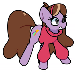 Size: 1632x1560 | Tagged: safe, artist:kindakismet, earth pony, pony, braces, clothes, gravity falls, grin, mabel pines, ponified, simple background, smiling, solo, sweater, white background