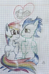 Size: 476x714 | Tagged: artist needed, source needed, safe, rainbow dash, soarin', pegasus, pony, duo, duo male and female, female, graph paper, male, mare, ship:soarindash, shipping, stallion, straight, traditional art