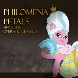 Size: 1500x1500 | Tagged: safe, artist:prixy05, pipp petals, pegasus, pony, g5, my little pony: tell your tale, album cover, fan, female, mare, opera, philomena petals, powdered wig, solo