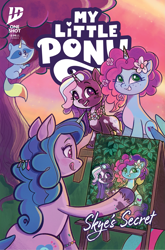 Size: 2063x3131 | Tagged: safe, artist:sophie scruggs, idw, official comic, izzy moonbow, misty brightdawn, violette rainbow, pony, raccoon, raccoonicorn, unicorn, g5, my little pony: skye's secret, official, :p, bracelet, comic cover, cover, cover art, cute, drawing, female, filly, flower, flower in hair, foal, grin, high res, horn, jewelry, mare, mistybetes, my little pony logo, open mouth, open smile, outdoors, rebirth misty, smiling, tongue out, trio, trio female, unshorn fetlocks