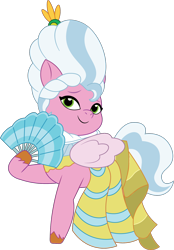 Size: 1118x1608 | Tagged: safe, artist:prixy05, pipp petals, pegasus, pony, g5, my little pony: tell your tale, clothes, dress, fan, female, mare, powdered wig, ruff (clothing), simple background, solo, transparent background, vector