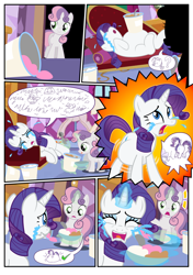 Size: 1600x2270 | Tagged: safe, alternate version, artist:flash equestria photography, hoity toity, rarity, sweetie belle, pony, unicorn, fanfic:short stories with pregnant ponies, g4, belle sisters, belly, belly bed, blatant lies, butt, check mark, comic, commission, crying, fainting couch, fat, female, filly, foal, food, horn, ice cream, impossibly large belly, insult, large butt, lying down, mare, marshmelodrama, on back, on side, pictogram, pointy ponies, preggity, pregnant, raritubby, rarity being rarity, rearity, sensibly-proportioned pregnancy, siblings, sisters, standing, story included, text, wall of text