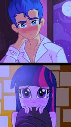 Size: 670x1192 | Tagged: safe, artist:paracetamolnavo30, flash sentry, twilight sparkle, human, equestria girls, g4, comic, female, male, ship:flashlight, shipping, straight