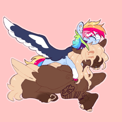 Size: 2000x2000 | Tagged: safe, artist:orphicswanart, dumbbell, rainbow dash, pegasus, g4, cuddling, dumbdash, female, male, shipping, solo, straight