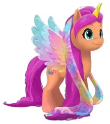 Size: 277x312 | Tagged: safe, sunny starscout, alicorn, g5, official, concept art, multicolored hair, rainbow hair, simple background, standing, toy, white background