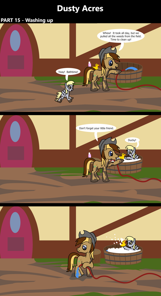 #3492374 - safe, artist:platinumdrop, derpy hooves, oc, oc:dusty hooves ...