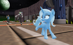 Size: 1920x1200 | Tagged: safe, artist:puzzlshield2, trixie, pony, unicorn, trixie's grand adventure, g4, 3d, crossover, female, hoof fluff, horn, mmd, mr. puzzles (smg4), outdoors, running, scout (tf2), shrunken pupils, sonic the hedgehog (series), team fortress 2, trio