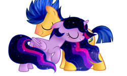 Size: 748x448 | Tagged: safe, artist:galaxiastarfall, flash sentry, twilight sparkle, alicorn, pegasus, pony, g4, ethereal mane, ethereal tail, female, hug, male, mare, ship:flashlight, shipping, simple background, stallion, straight, tail, transparent background, twilight sparkle (alicorn)