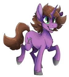 Size: 1968x2187 | Tagged: safe, artist:hallowraith, oc, oc only, oc:brandy swirl, unicorn, brown mane, green eyes, horn, purple coat, unicorn oc