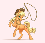 Size: 2700x2600 | Tagged: safe, artist:aquaticvibes, applejack, earth pony, pony, female, lasso, mare, mouth hold, rope, simple background, solo