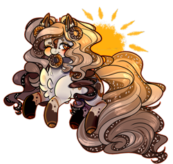 Size: 1219x1161 | Tagged: safe, artist:legendaryshadee, oc, oc:coco donut, earth pony, pony, donut, female, food, mare, mouth hold, solo