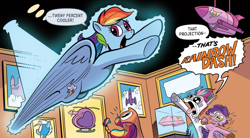 Size: 1369x753 | Tagged: safe, idw, pipp petals, rainbow dash, sunny starscout, zipp storm, earth pony, pegasus, pony, g5, my little pony: the storm of zephyr heights, the storm of zephyr heights #3, spoiler:comic, spoiler:g5, spoiler:g5comic, 20% cooler, excited, faic, fangasm, female, helicopter, hologram, hoof heart, mane stripe sunny, mare, royal sisters (g5), siblings, sisters, underhoof, zipp and her heroine