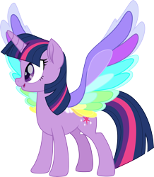 Size: 3000x3434 | Tagged: safe, artist:cloudy glow, twilight sparkle, alicorn, pony, g4, my little pony: friendship is magic, my little pony: rainbow roadtrip, colored wings, cute, female, mare, movie accurate, multicolored wings, rainbow wings, simple background, solo, spread wings, transparent background, twiabetes, twilight sparkle (alicorn), vector, wing bling, wings