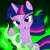 Size: 1228x1228 | Tagged: safe, artist:badumsquish, derpibooru exclusive, twilight sparkle, changeling, pony, unicorn, g4, disguise, disguised changeling, dreamworks face, evil smile, fangs, female, fire, green fire, horn, looking at you, mare, mid-transformation, open mouth, open smile, raised hoof, shapeshifting, show accurate, sitting, smiling, solo, tail, transformation, unicorn twilight, windswept mane, windswept tail