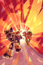 Size: 1686x2560 | Tagged: safe, artist:natalie haines, idw, official comic, sunny starscout, tracy tailspin, earth pony, pony, g5, kenbucky roller derby #2, my little pony: kenbucky roller derby, official, comic cover, cover, cover art, duo, duo female, female, mane stripe sunny, mare, roller skates, skates