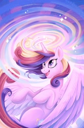 Size: 1686x2560 | Tagged: safe, artist:natalie haines, idw, official comic, princess cadance, alicorn, pony, g4, my little pony: rise of cadance, official, comic cover, concave belly, cover, cover art, female, horn, magic, mare, open mouth, open smile, slender, smiling, solo, sparkles, thin, wings