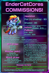 Size: 1319x1947 | Tagged: safe, artist:endercatcore, rainbow dash, pegasus, pony, g4, advertisement, commission info