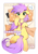 Size: 2916x4200 | Tagged: safe, artist:amo, oc, oc only, oc:plum blossoms, earth pony, pony, bed, blushing, cellphone, chest fluff, commission, earbuds, emoji, female, frog (hoof), hoof on cheek, indoors, looking at you, lying down, mare, neck ribbon, on back, on bed, out of frame, passepartout, phone, pillow, polka dots, smartphone, solo, speech bubble, text, underhoof, unshorn fetlocks, 💦