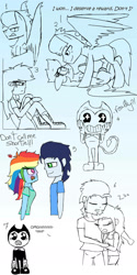 Size: 827x1655 | Tagged: safe, artist:rai2n, rainbow dash, soarin', demon, human, pegasus, pony, equestria girls, g4, bendy, female, male, ship:soarindash, shipping, sketch, straight