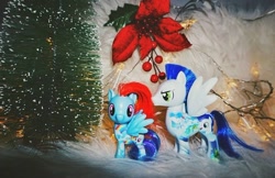 Size: 720x467 | Tagged: safe, rainbow dash, soarin', pegasus, pony, christmas, christmas tree, female, holiday, irl, male, mare, photo, ship:soarindash, shipping, stallion, straight, toy, tree