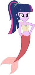 Size: 485x1024 | Tagged: safe, artist:fireluigi29, sci-twi, twilight sparkle, mermaid, equestria girls, g4, belly, belly button, clothes, female, mermaid sci-twi, mermaidized, princess melody, simple background, solo, species swap, tank top, the little mermaid 2: return to the sea, transparent background, voice actor joke