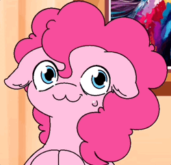 Size: 712x688 | Tagged: safe, artist:tamers12345, pinkie pie, earth pony, pony, my little pony: starsong and toola roola come to visit, g4, animated, nervous, questionable source, sweat, talking