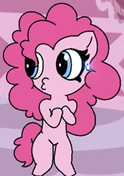 Size: 828x1168 | Tagged: safe, artist:tamers12345, pinkie pie, earth pony, pony, my little pony: starsong and toola roola come to visit, g4, bipedal, hooves to the chest, nervous, o3o, questionable source, sweat