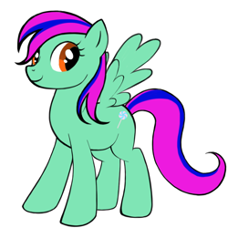 Size: 1024x1024 | Tagged: safe, oc, oc only, oc:minty mist, pegasus, pony, avatar maker: pony, bio in description, female, lollipop cutie mark, mare, simple background, speech bubble, white background